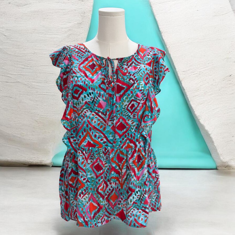 Bright‎ Boho Flutter Sleeve Top Emily Wonder Rayon Summer Festival Blouse Large